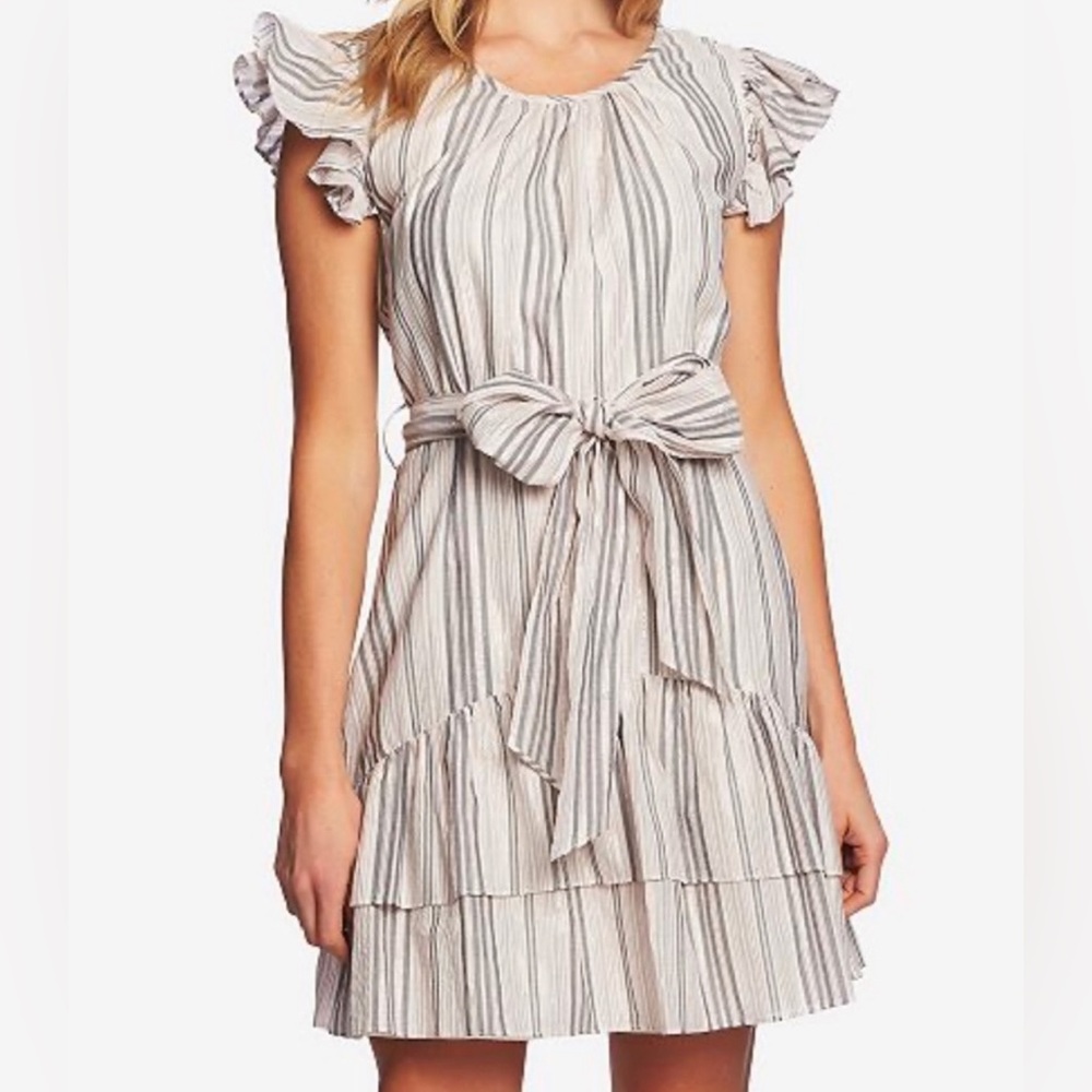 CeCe ruffle sleeve metallic striped dress